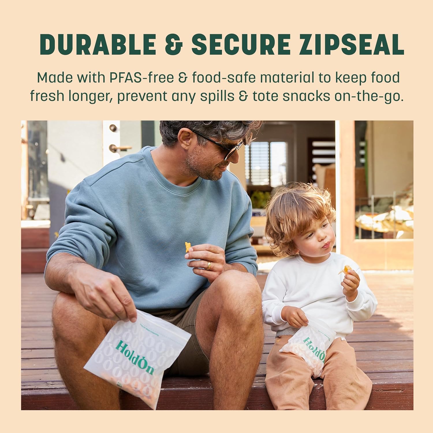 HoldOn Zipseal Sandwich Bags – Compostable, PFOA-Free, BPA-Free, Food-Safe Zip Seal Food Storage