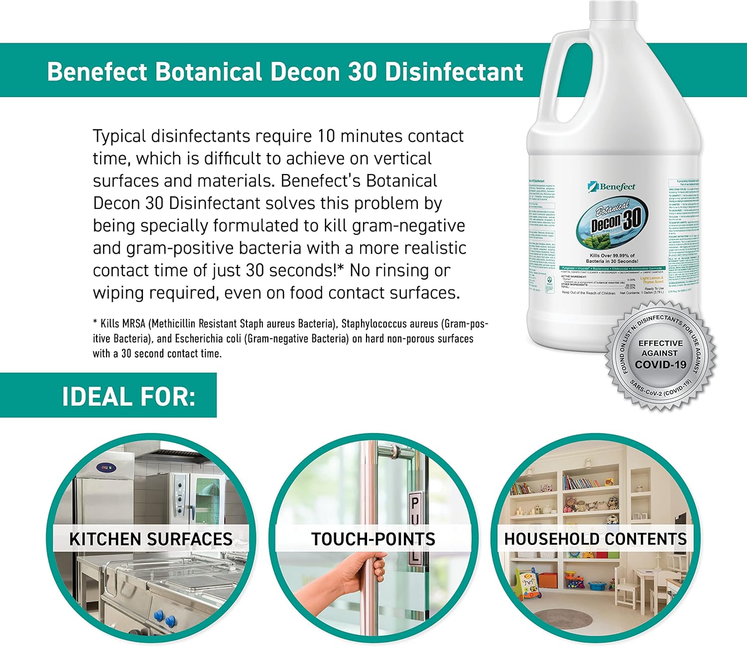 Benefect Botanical Decon 30 Disinfectant Cleaner - All Natural Formula for Effective Cleaning Power