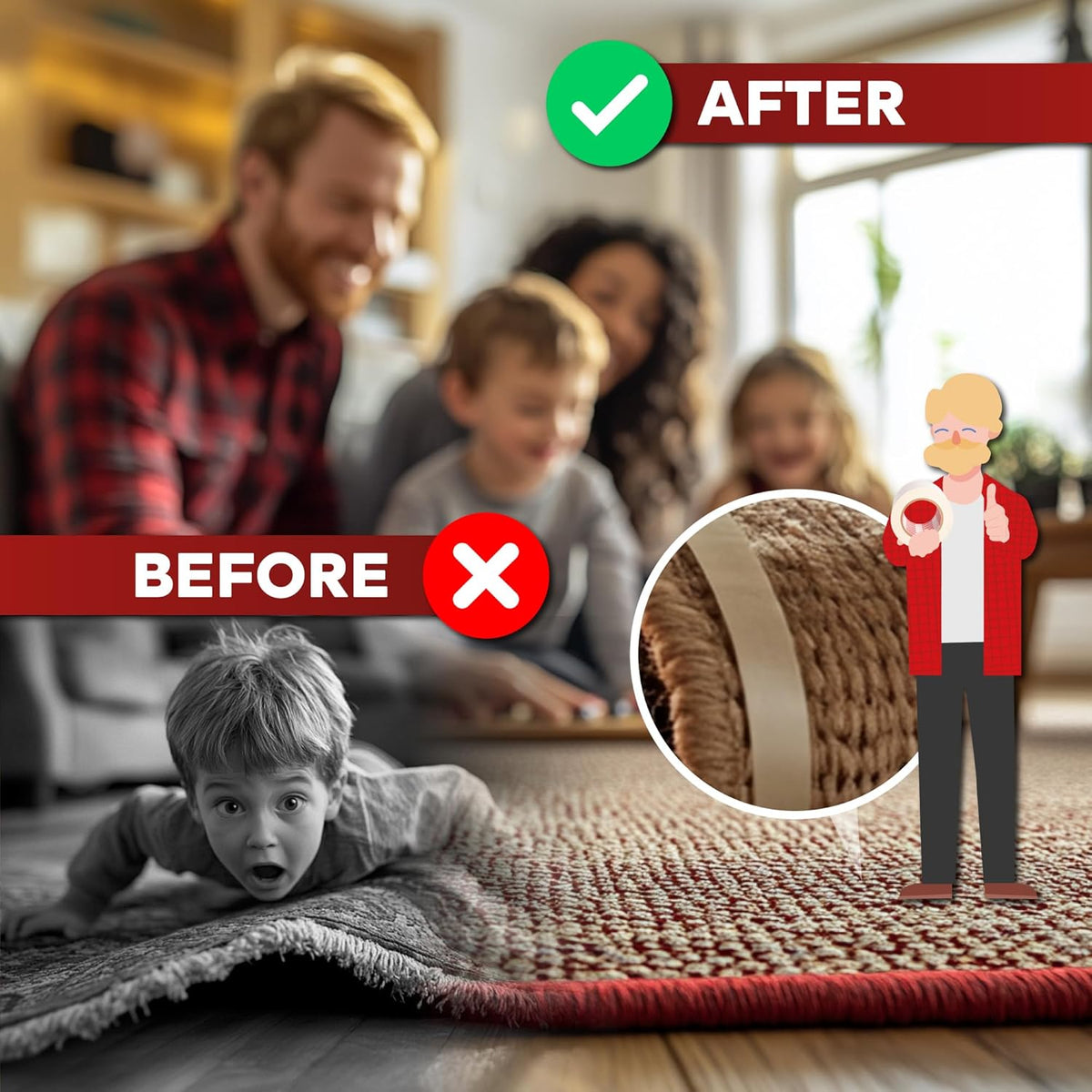 XFasten Double Sided Carpet Tape for Area Rugs, 2 Inch x 30 Yards – Heavy Duty Anti Slip Rug Grip