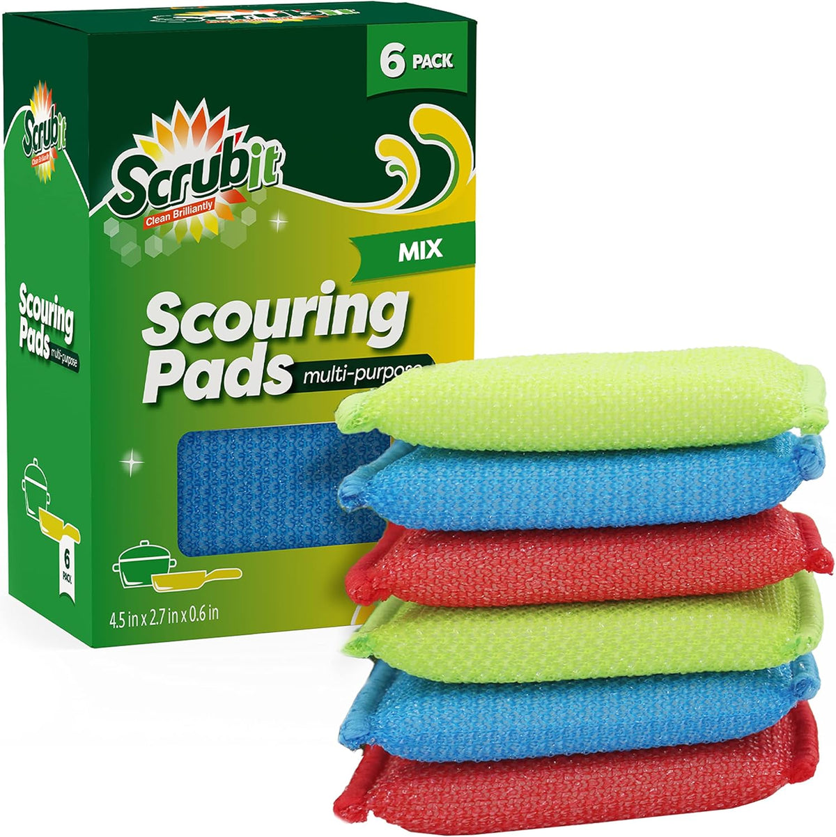 SCRUBIT Multi-Purpose Scouring Pad - Non-Scratch Cleaning Sponges for Pots, Pans, Dishes, Utensils