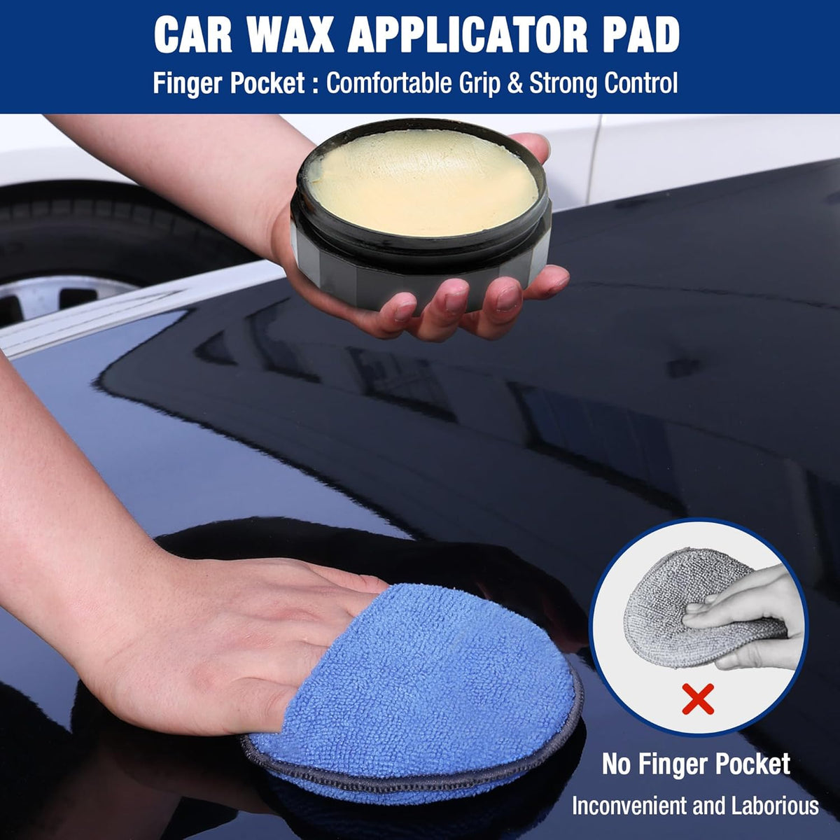 WORKPRO 18-Pack Car Wax Applicator Pads with Finger Pocket, Microfiber Soft Foam Polishing Pads for