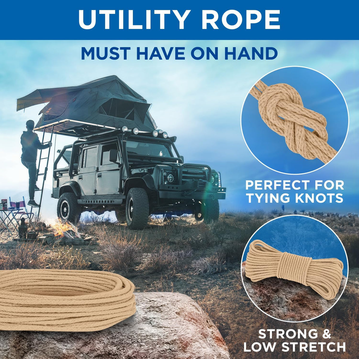 TECEUM Cotton Rope 3/16” (5 mm) – 50 FT – Strong All-Purpose Braided Rope – Natural Cotton – for