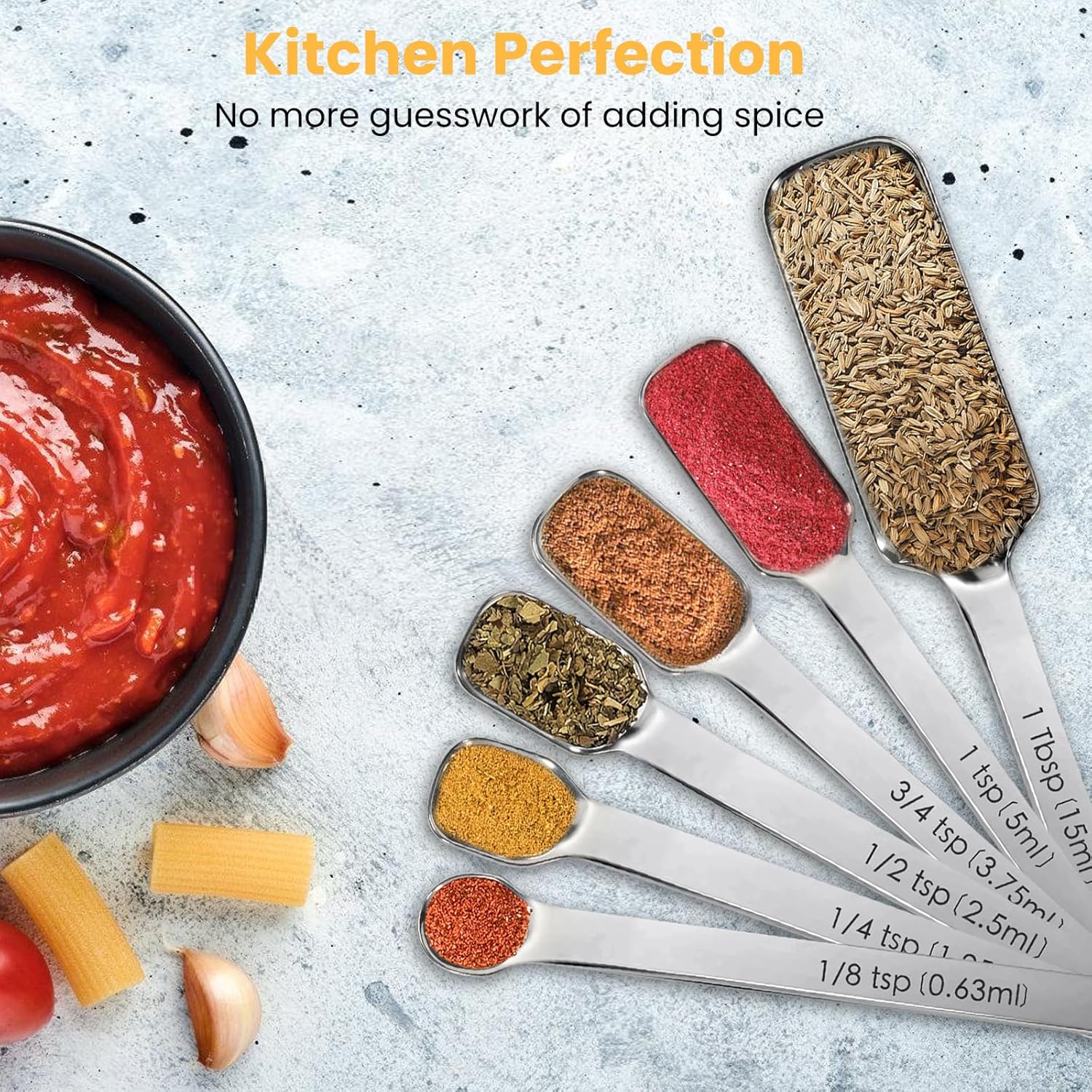 Stainless Steel Measuring Spoons Set of 14 with Leveler, Rectangular Teaspoon & Tablespoon