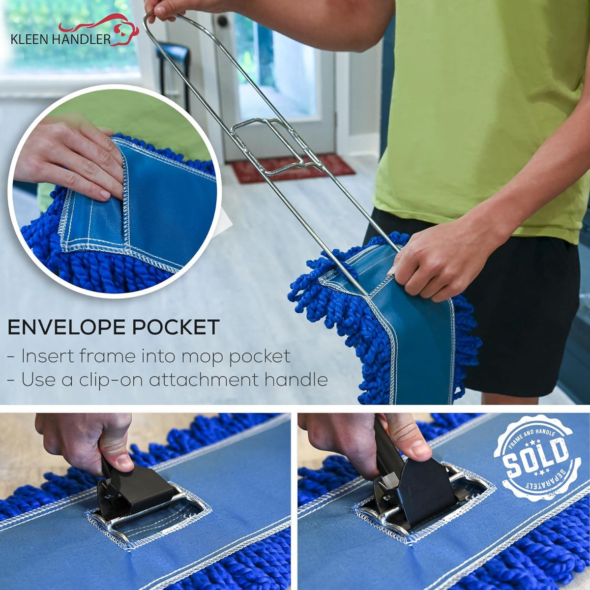 Kleen Handler 24 inch Microfiber Dust Mop | Medium Washable Commercial Mop Head Replacement, Pack