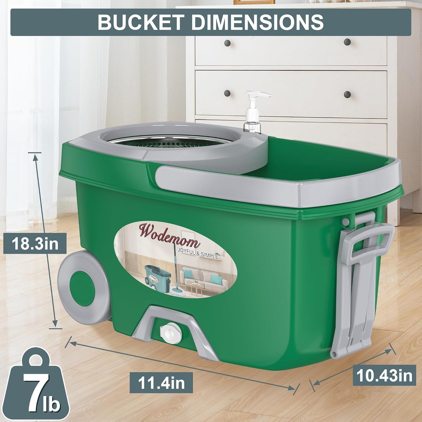 Dual Compartment Spin Mop and Bucket, Mop and Bucket with Wringer Set,360°Rotating Spinning Mopping