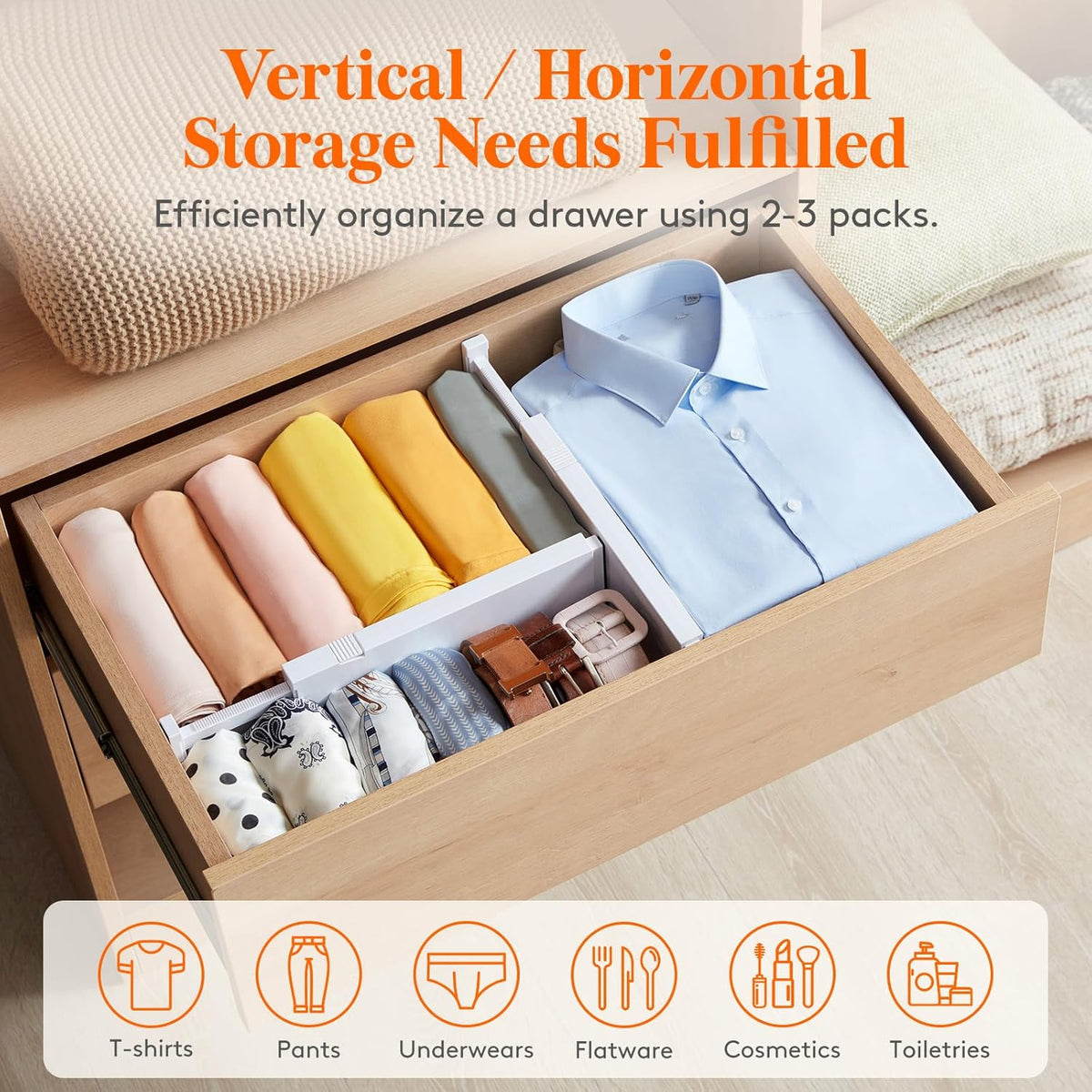Lifewit 16 Pack Drawer Dividers 4" High, 11-17" Adjustable Drawer Organizers for Clothes