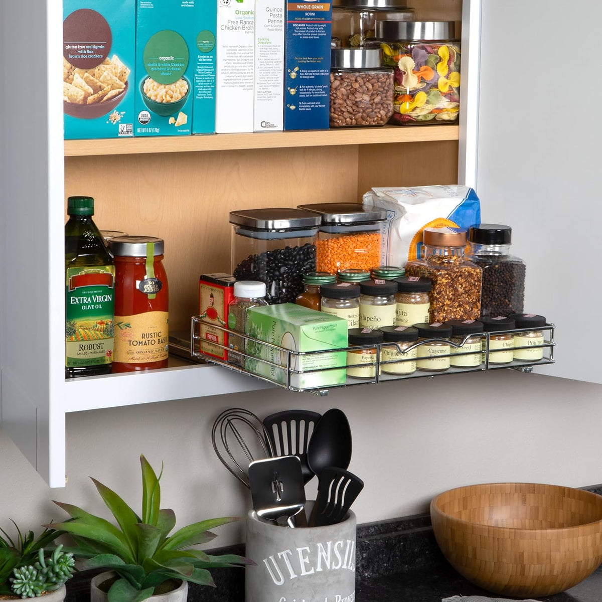 Pull Out Cabinet Organizer for Spices, Cans - Heavy Duty with Lifetime Limited Warranty- Pull Out