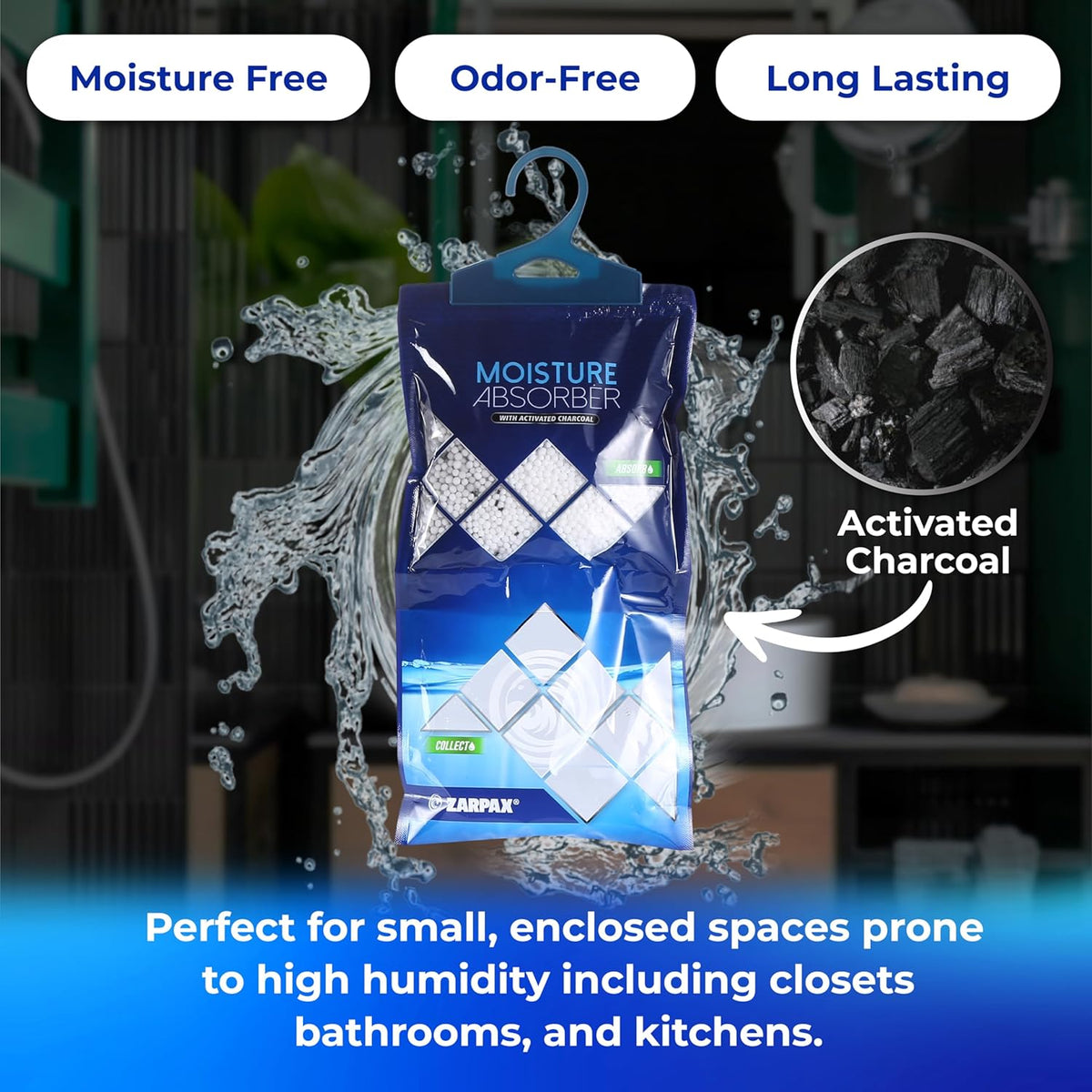 Hanging Moisture Absorber Activated Charcoal 10.6 oz/300g | Moisture Absorbing Bags for Bathroom