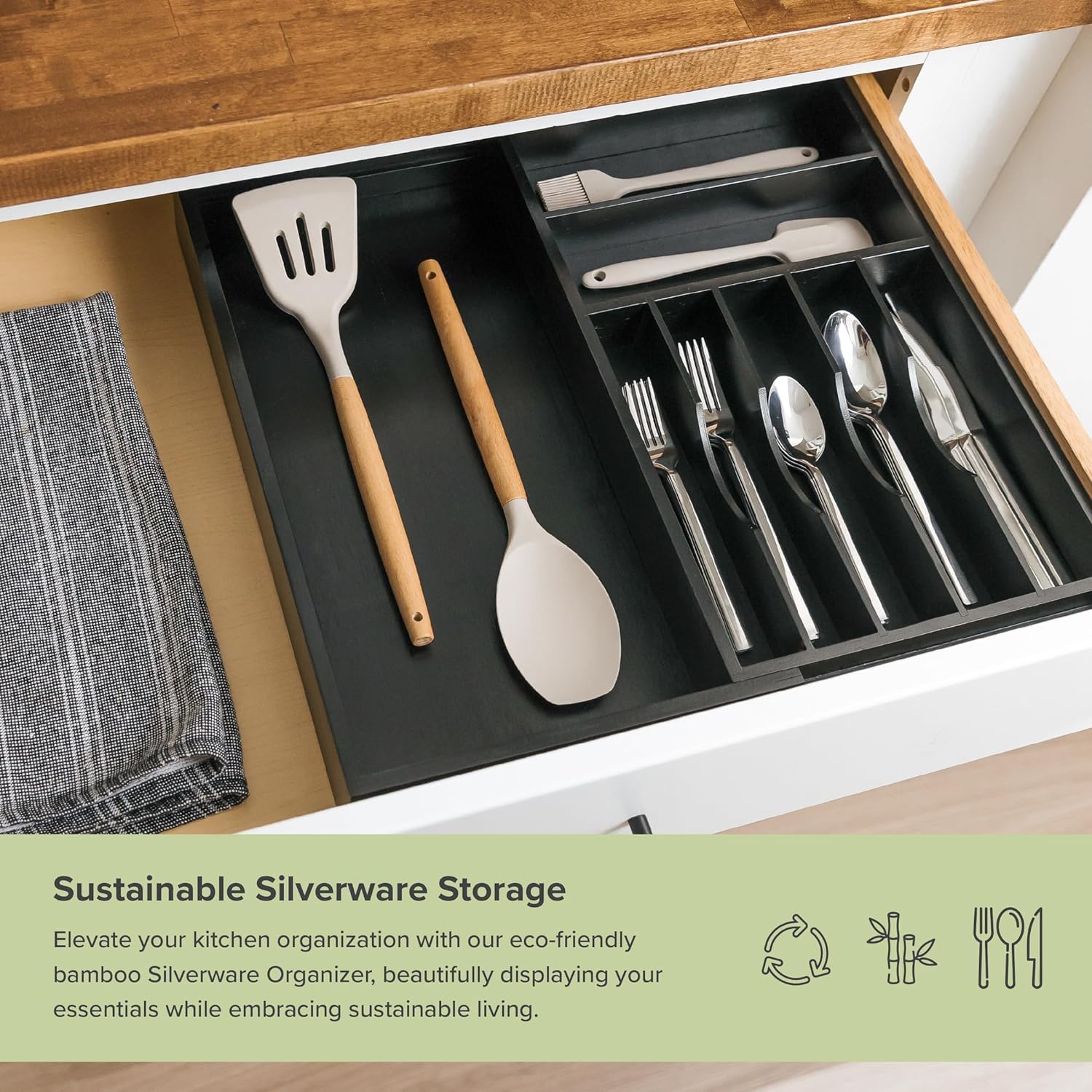 KitchenEdge Premium Silverware, Flatware and Utensil Organizer for Kitchen Drawers, Food-Safe