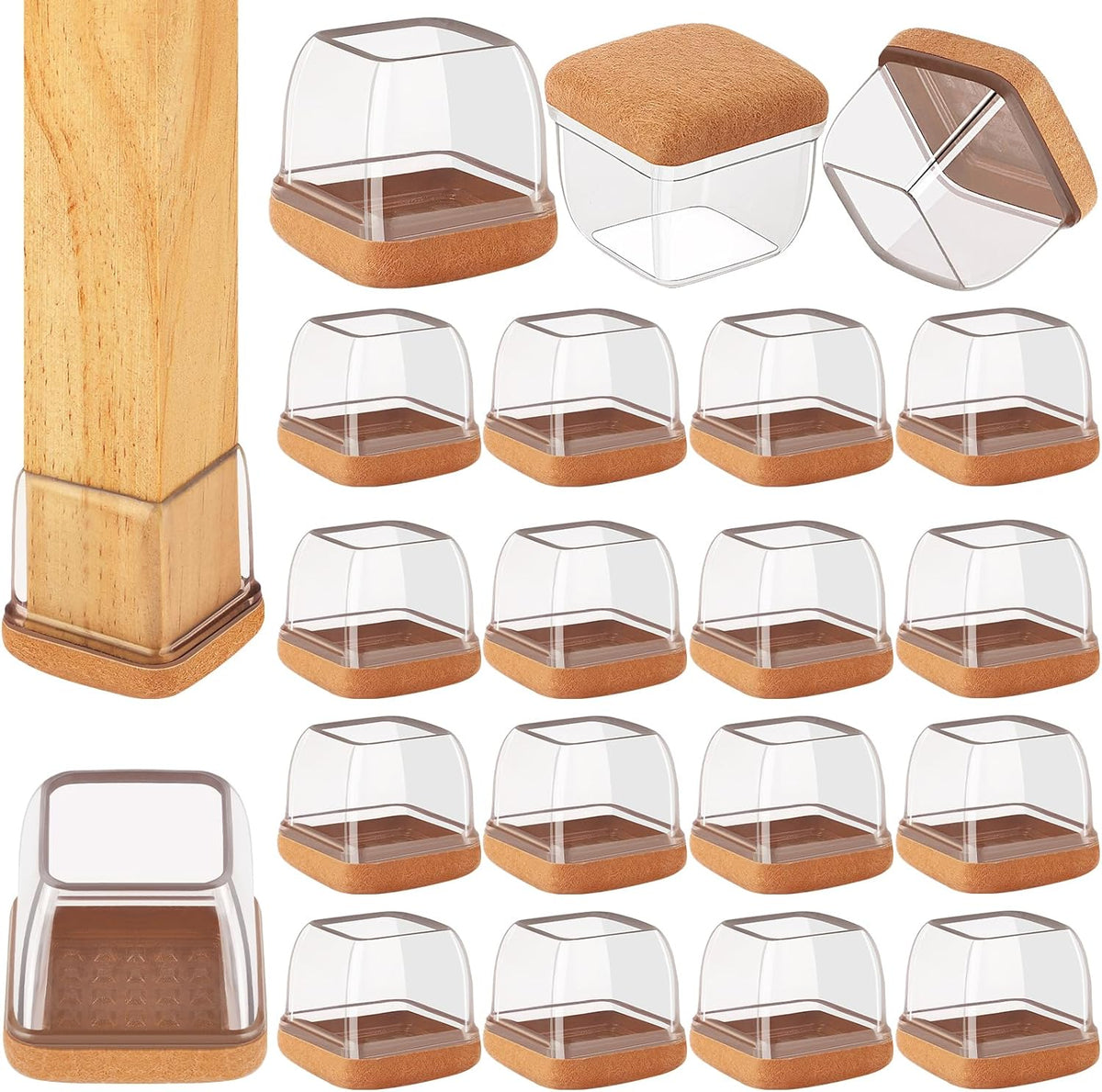16 Pcs Extra Large Square Chair Leg Floor Protectors, Silicone Chair Leg Protectors for Hardwood