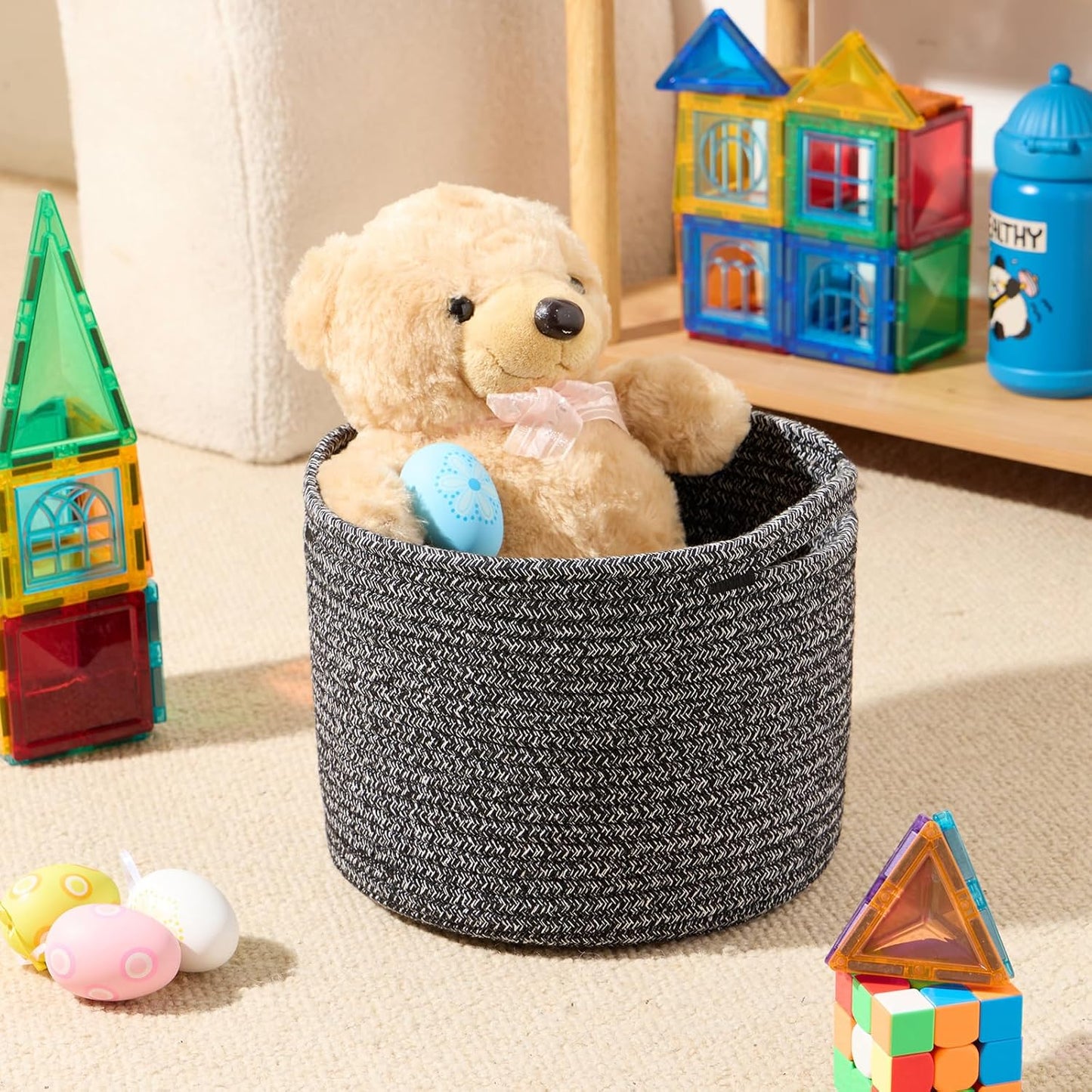 Small Basket for Organizing | Cube Shelf Closet Storage Baskets | 9.7×9.7×7.1” | Woven Rope Gift