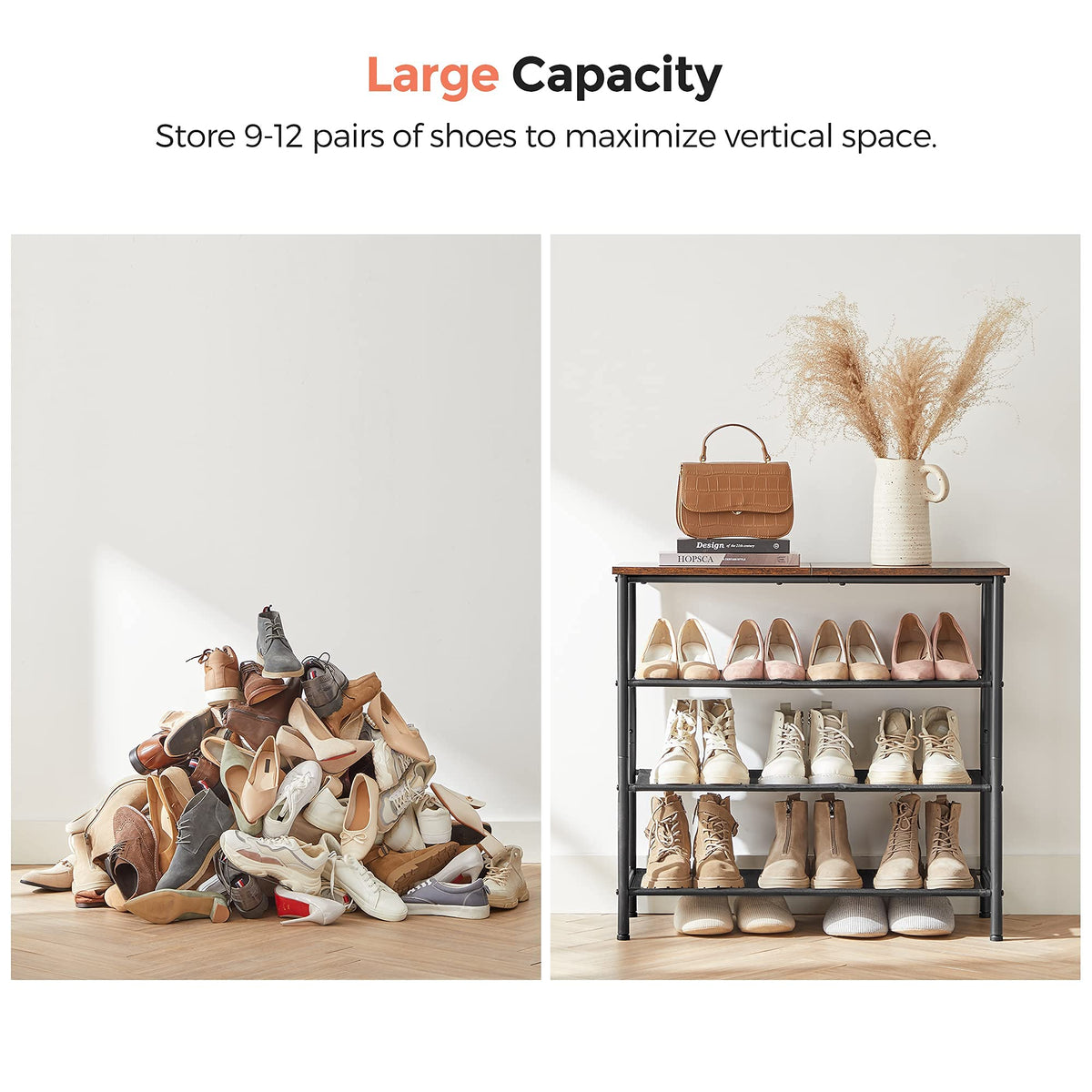 VASAGLE Shoe Rack, 4-Tier Shoe Storage Organizer for Entryway and Closet, Holds 9-12 Pairs of