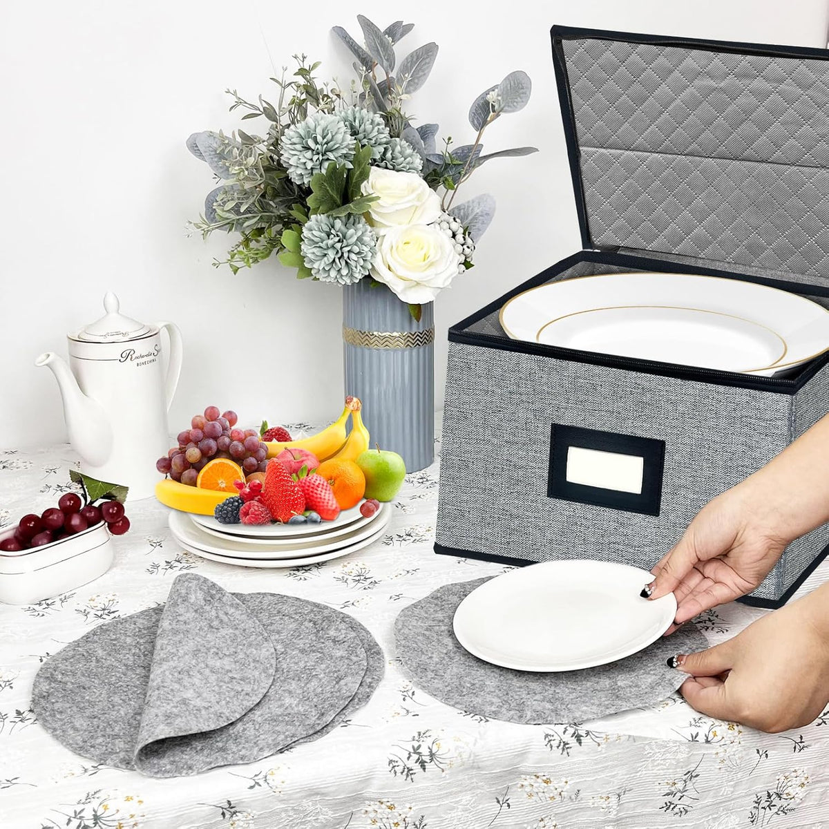 homyfort China Storage Containers - Dinner Plate Storage with Lid, Handles, Hard Shell Dinnerware