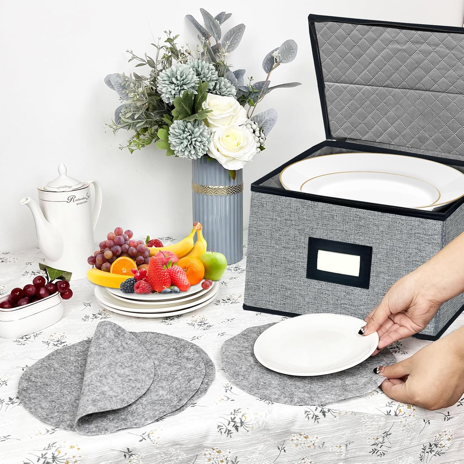homyfort China Storage Containers - Dinner Plate Storage with Lid, Handles, Hard Shell Dinnerware