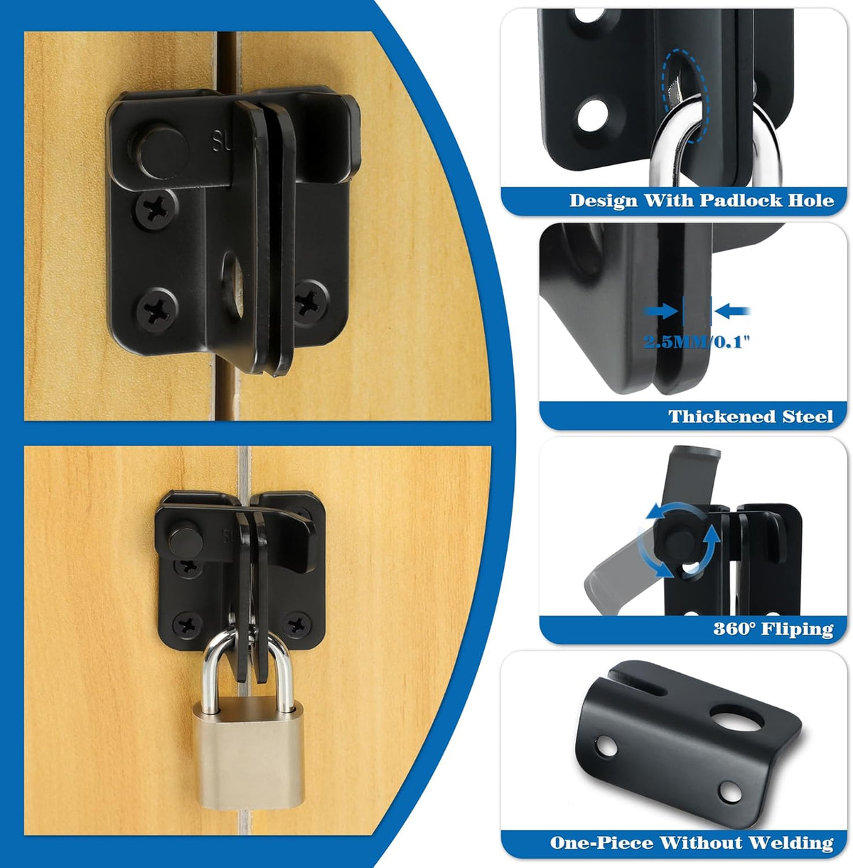 Alise Flip Latch,Gate Latches Slide Bolt Latch Safety Door Lock Catch for Barn Cabinet Pet Cage