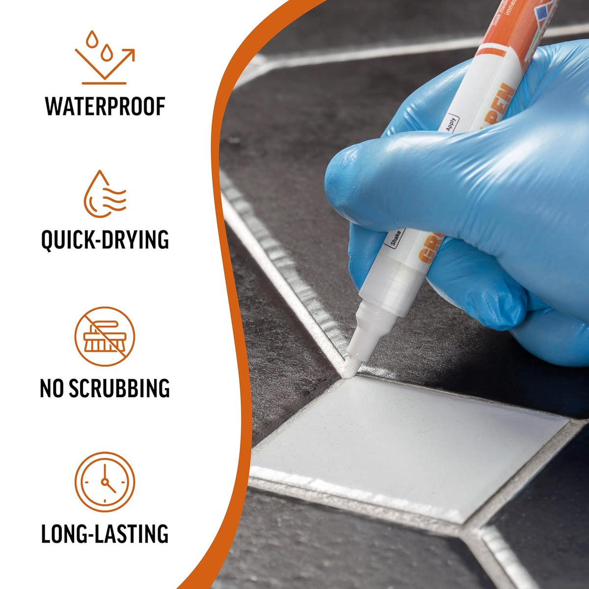 White Grout Paint Pen – Waterproof Tile Grout Colorant & Sealer Marker, Quick-Dry, 3 Adjustable