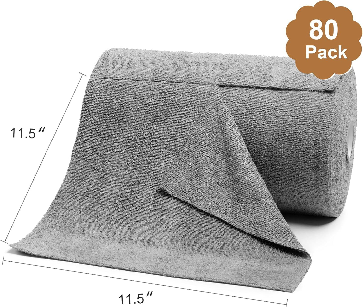 LIVOS Microfiber Cleaning Cloth Roll - 80 Pack, Reusable Paper Towels Grey Tear Away, Microfiber