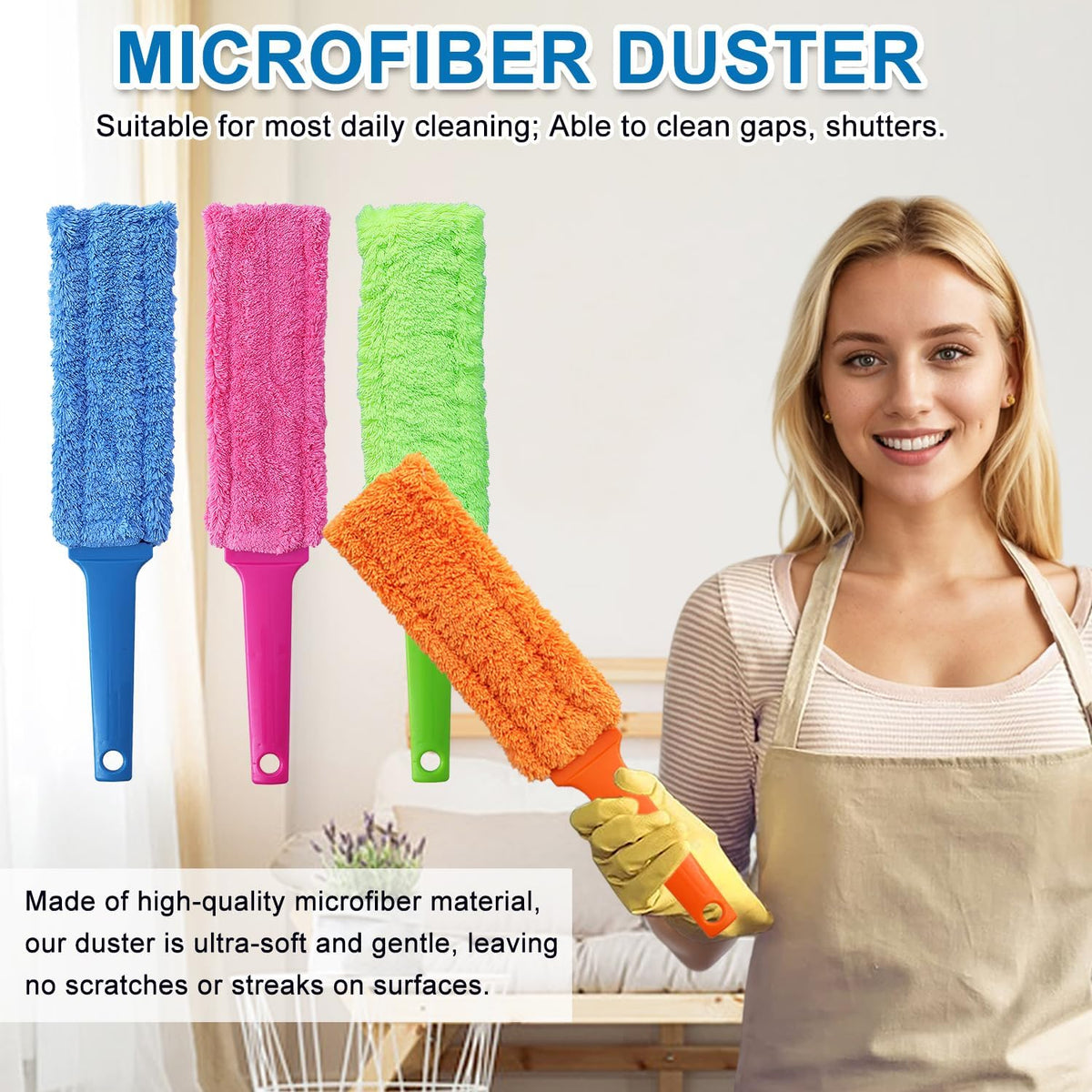 4 Pack 15 inch Reuseable Microfiber Feather Duster, Blind Duster, Gap Duster, Removable and