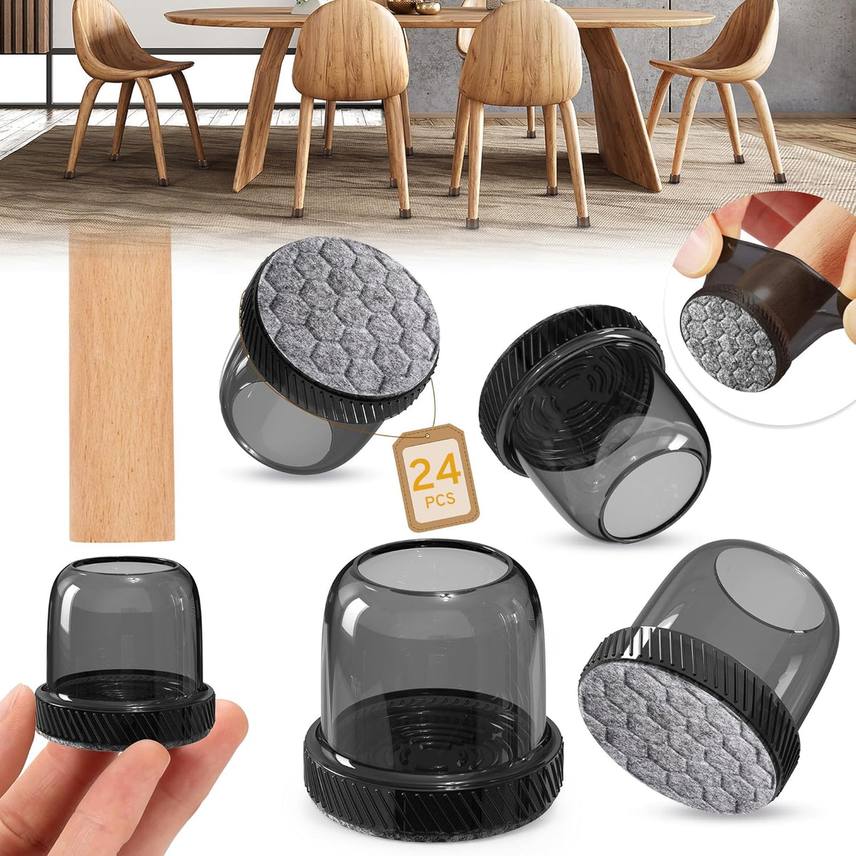24PCS Round Chair Leg Floor Protectors, Furniture Sliders, Chair Leg Protectors for Hardwood