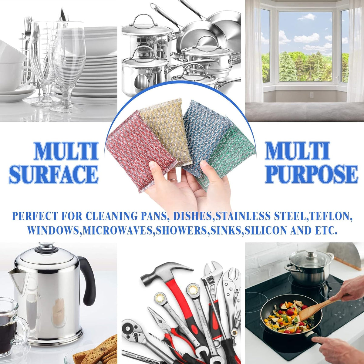 6pcs Stainless Steel Scrubber 2pcs Heavy Duty Scrub Sponges 1pcs Dish Clean Towel for Kitchens