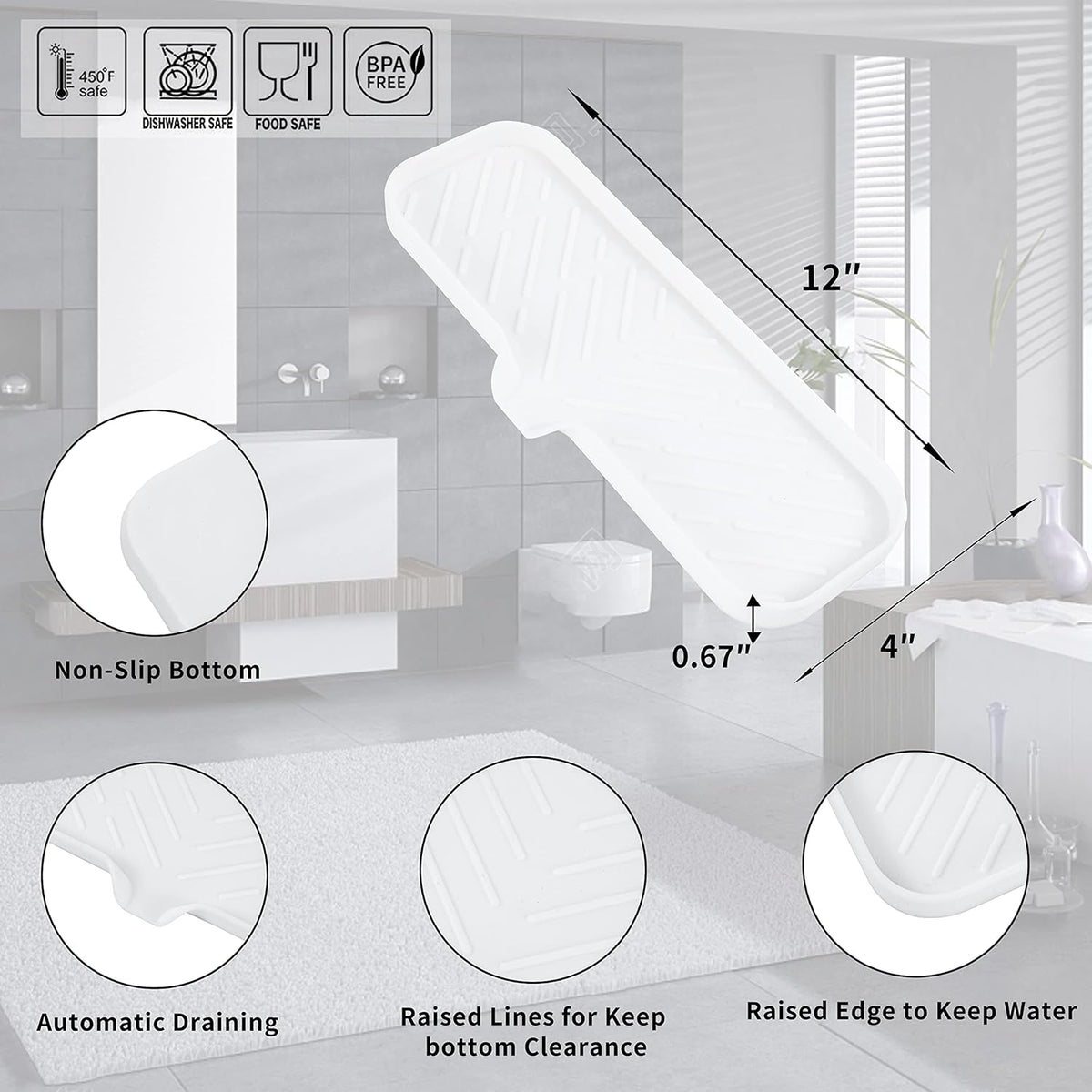 Silicone Bathroom Soap Dishes with Drain Spout-Bathroom and Kitchen Sink Organizer,Sponge