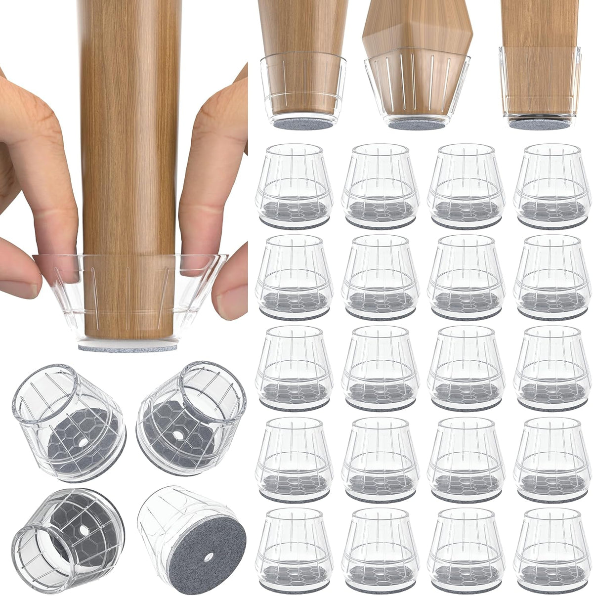 24PCS Silicone Chair Leg Floor Protectors for Hardwood Floors, Thicken Rubber Chair Leg Cap Covers