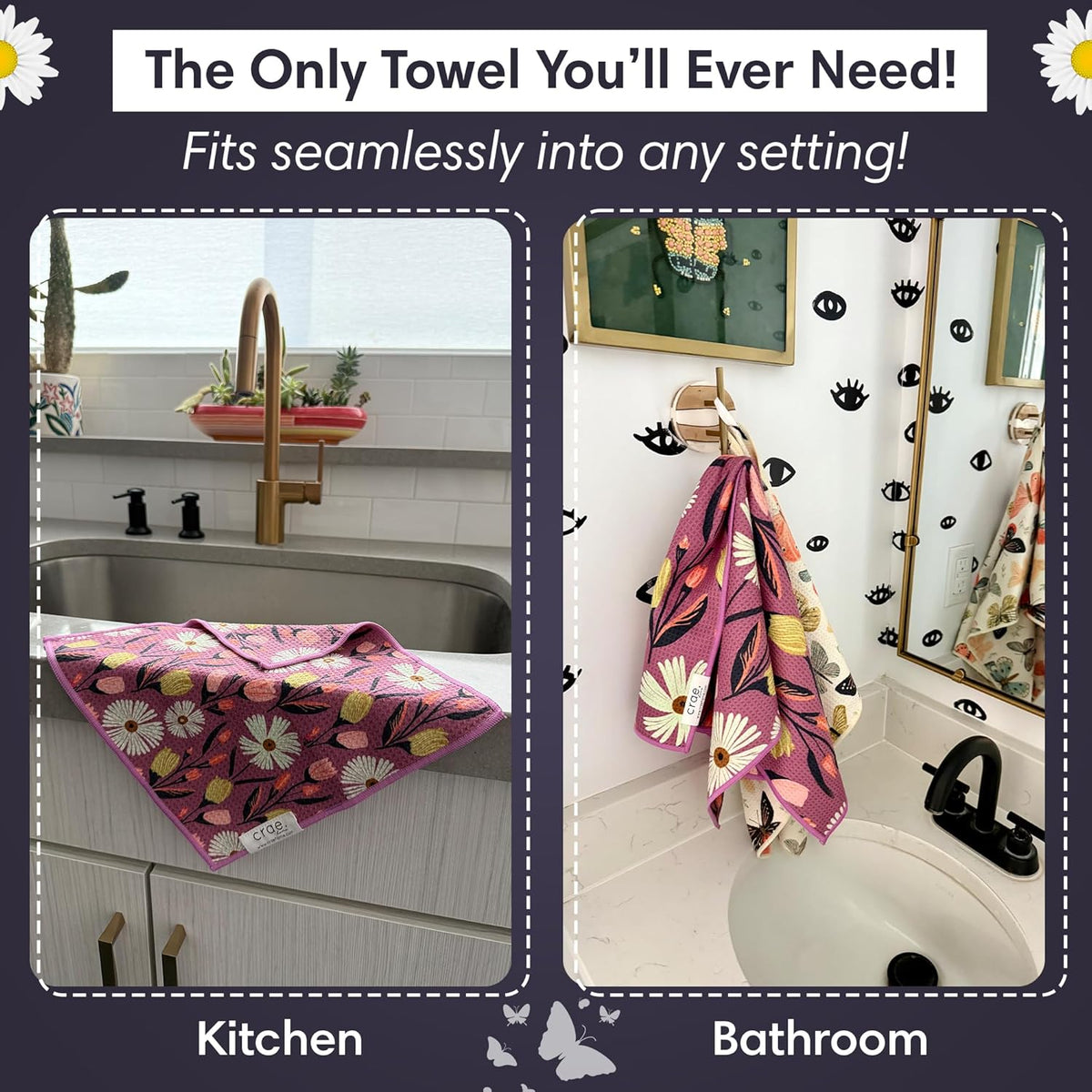 Microfiber Hand Towel & Washcloth Set of 2 - Double-Sided, Waffle Weave, Super Absorbent