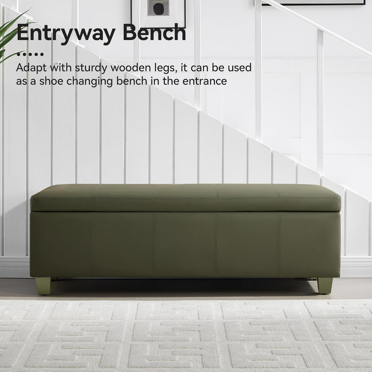 51" Faux Leather Storage Ottoman, Stitch Tufted Rectangle Upholstered End of Bed Storage Bench