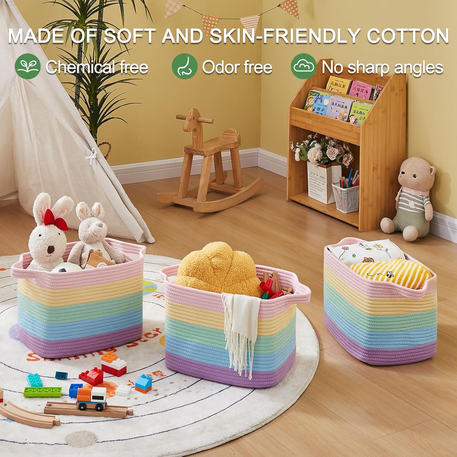 OIAHOMY Storage Basket, Woven Baskets for Storage, Cotton Rope Basket for toys,Towel Baskets for