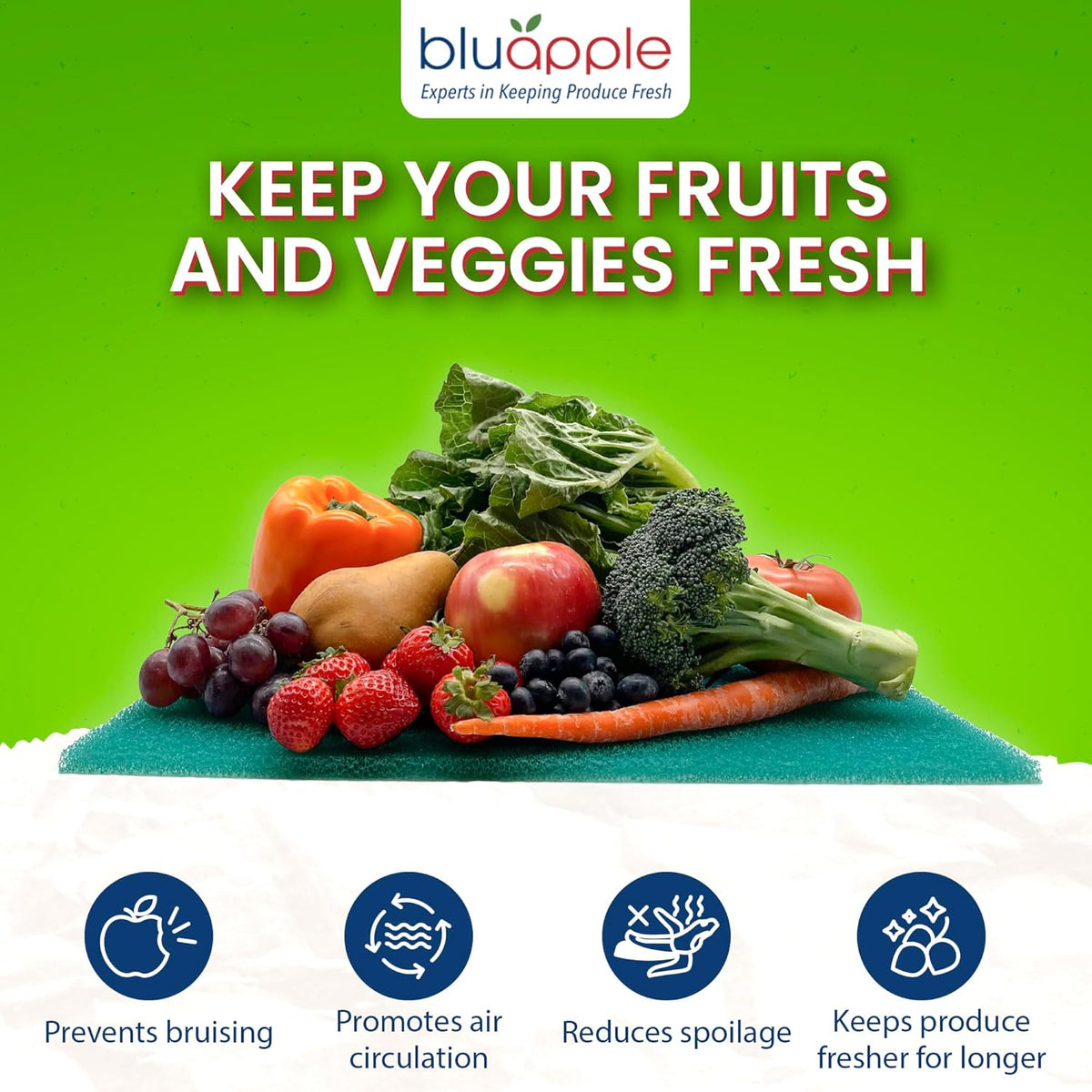 Bluapple FreshMats, Refrigerator Bin Liner, Fridge Drawer Mats, Crisper Life Extender Liner Keeps