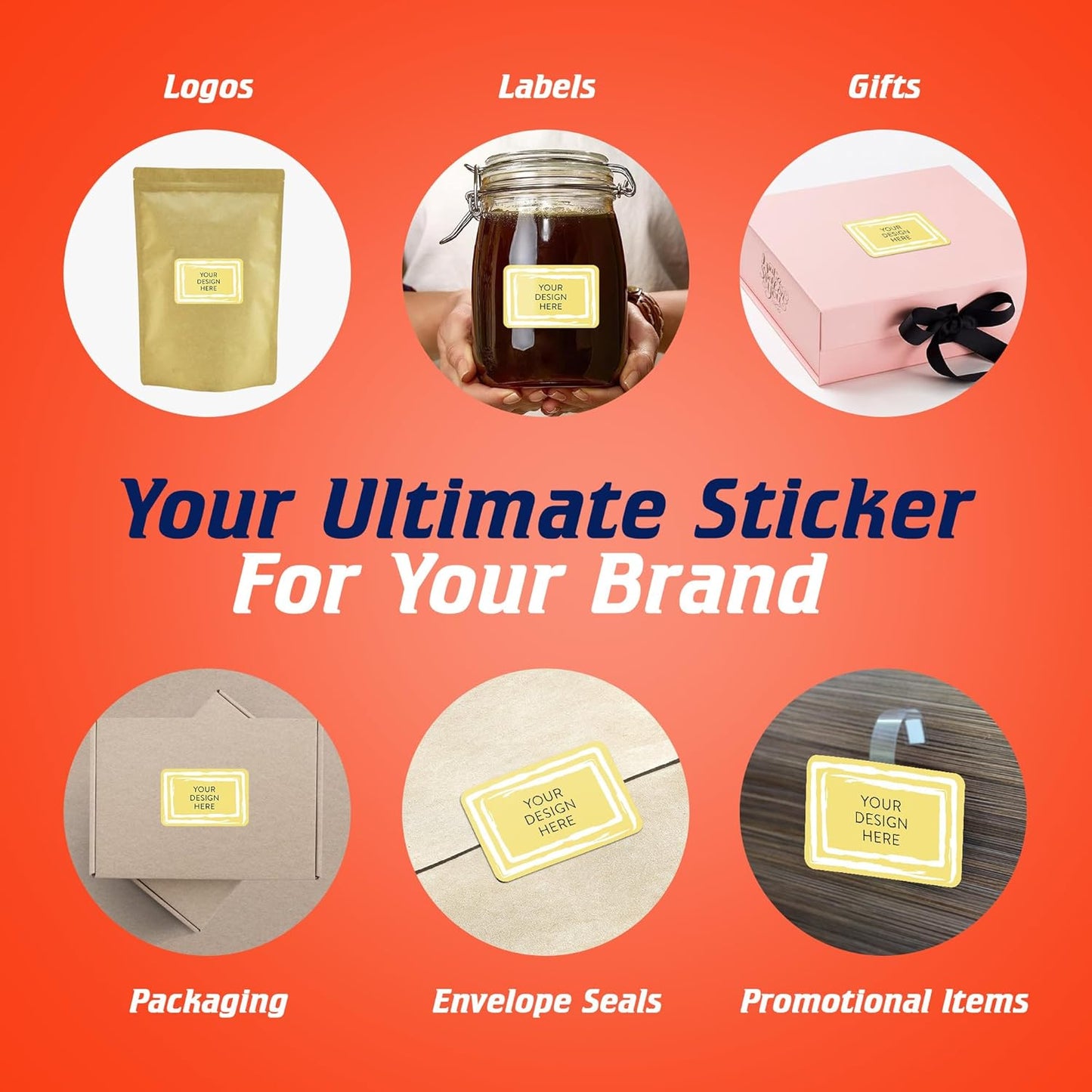 5-1000 Custom Vinyl Stickers - Upload Your own Image, Text, Design, Logo - Personalized Logo Labels