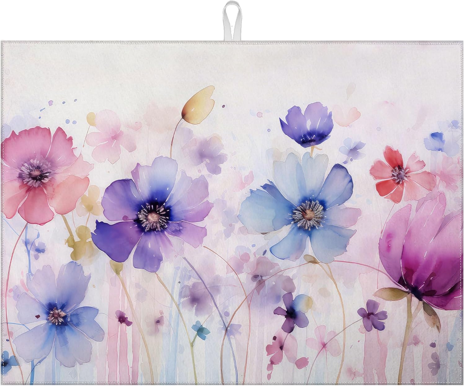 Watercolor Flowers Dish Drying Mat for Kitchen Counter Microfiber Absorbent Dish Kitchen Drying Mat