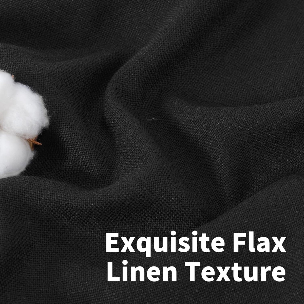 YoungsTex Black Linen Curtains 36 Inch Long for Kitchen 2 Panels, Light Filtering SemI Sheer Drapes