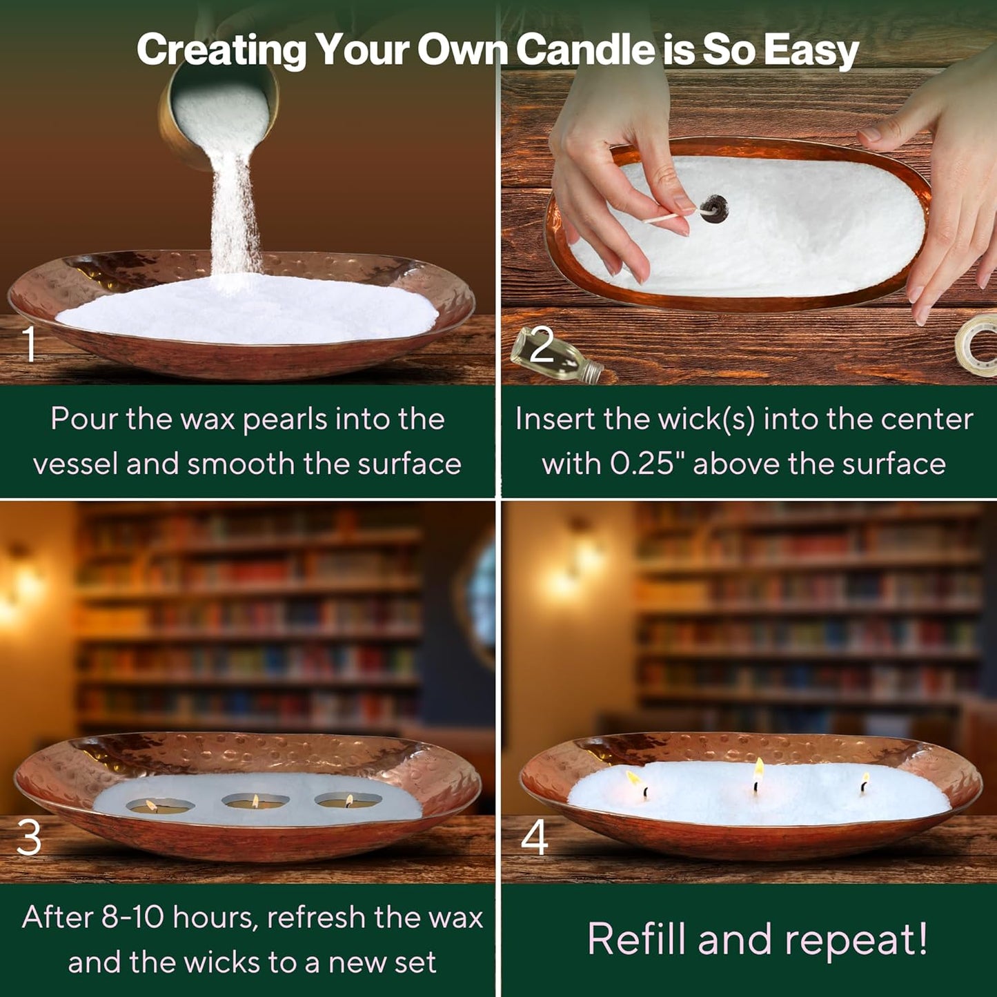 LILY LADUE Sand Candle Kit - 1Lb/16Oz Pearled Candles Sand and Wicks (24) with Copper Holder
