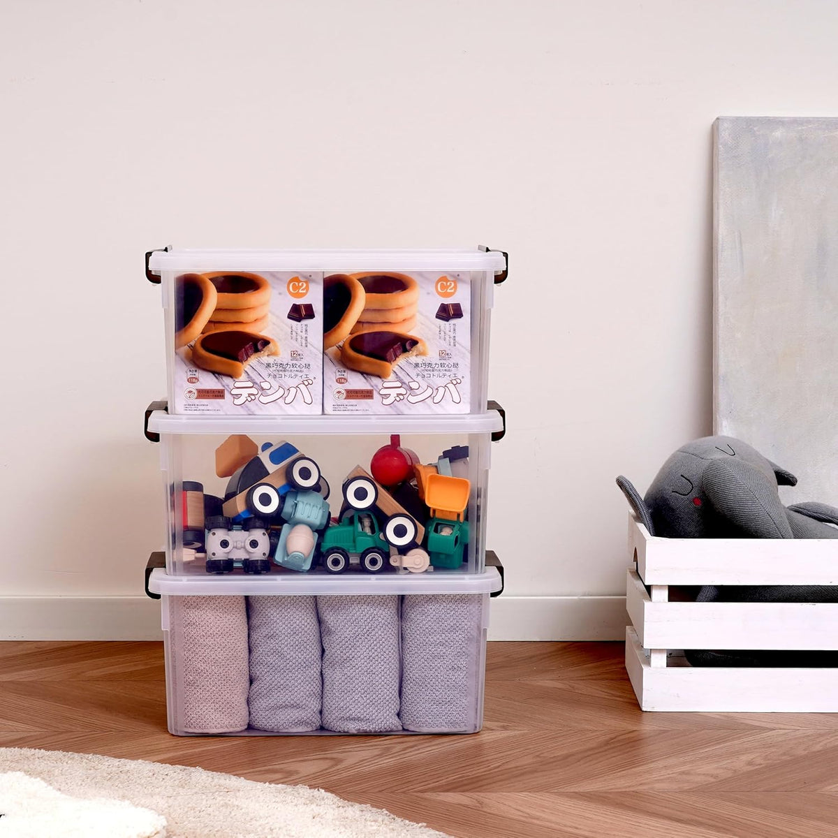 Citylife 32 QT Plastic Storage Bins with Latching Lids Stackable Storage Containers for Organizing