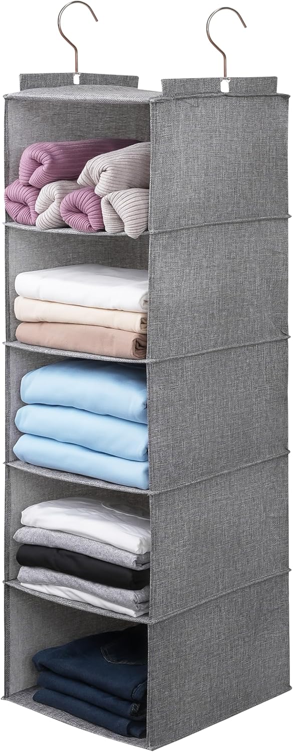 Large Hanging Sweater Organizer for Closet,Collapsible 6-Shelf Hanging Closet Shelves with Drawers