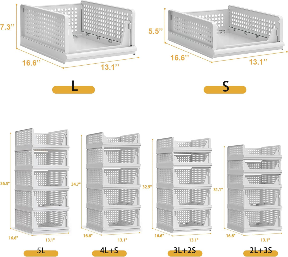 Proarea 5 Pack Stackable Plastic Storage Basket Closet Organizer Bin Foldable Clothes Organizer