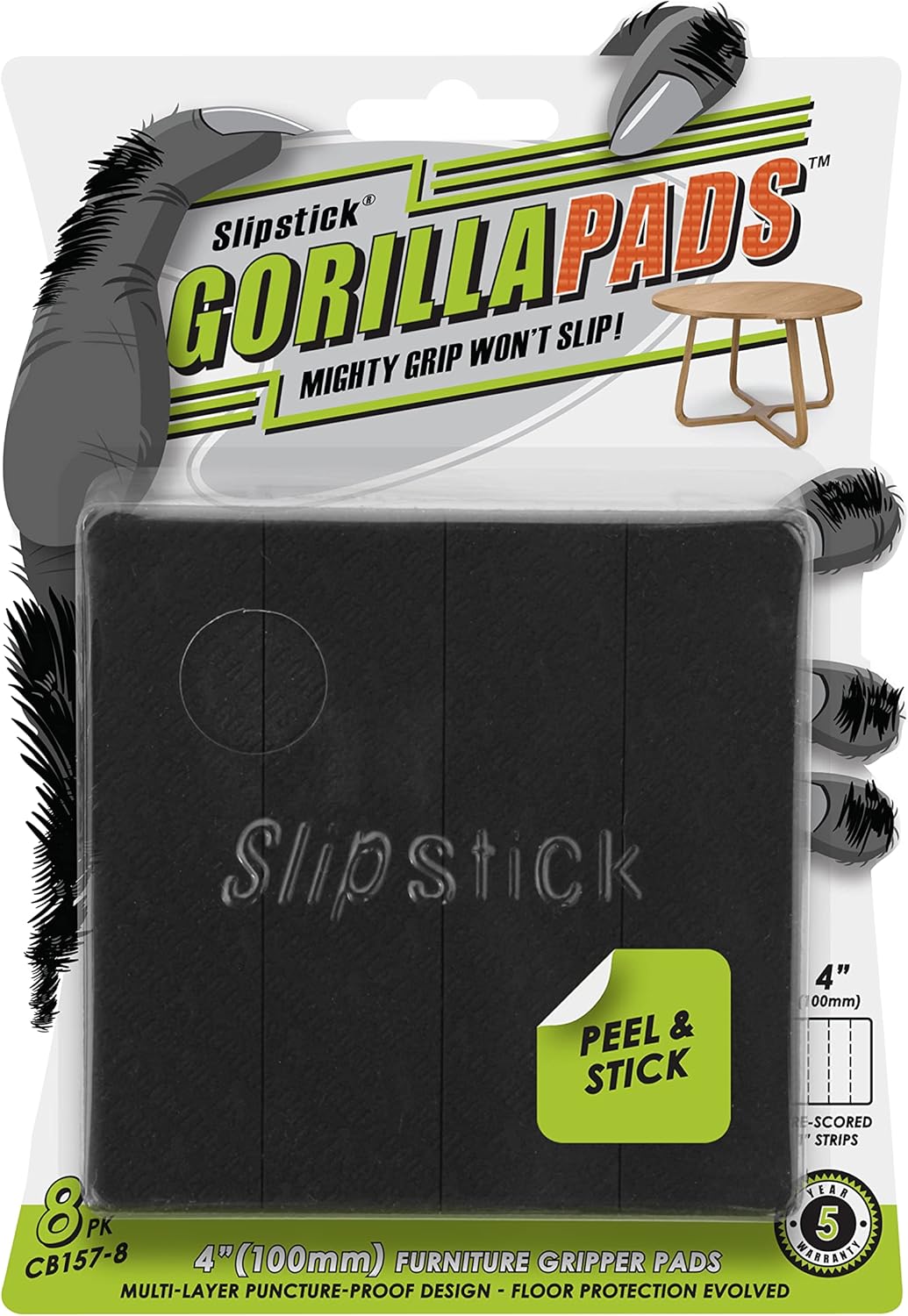 Slipstick GorillaPads Non Slip Furniture Pads/Gripper Feet Floor Protectors (Set of 8) Premium 4