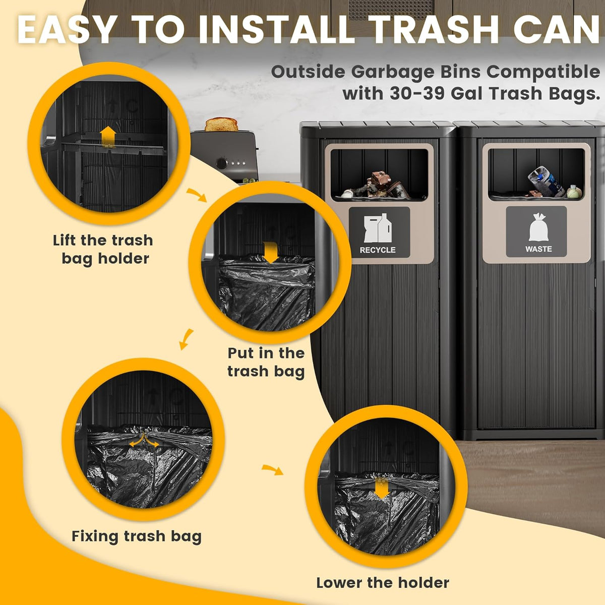2pcs Outdoor Trash Can Waterproof Resin Garbage Can with Garbage Labels Outdoor Trash Bin for