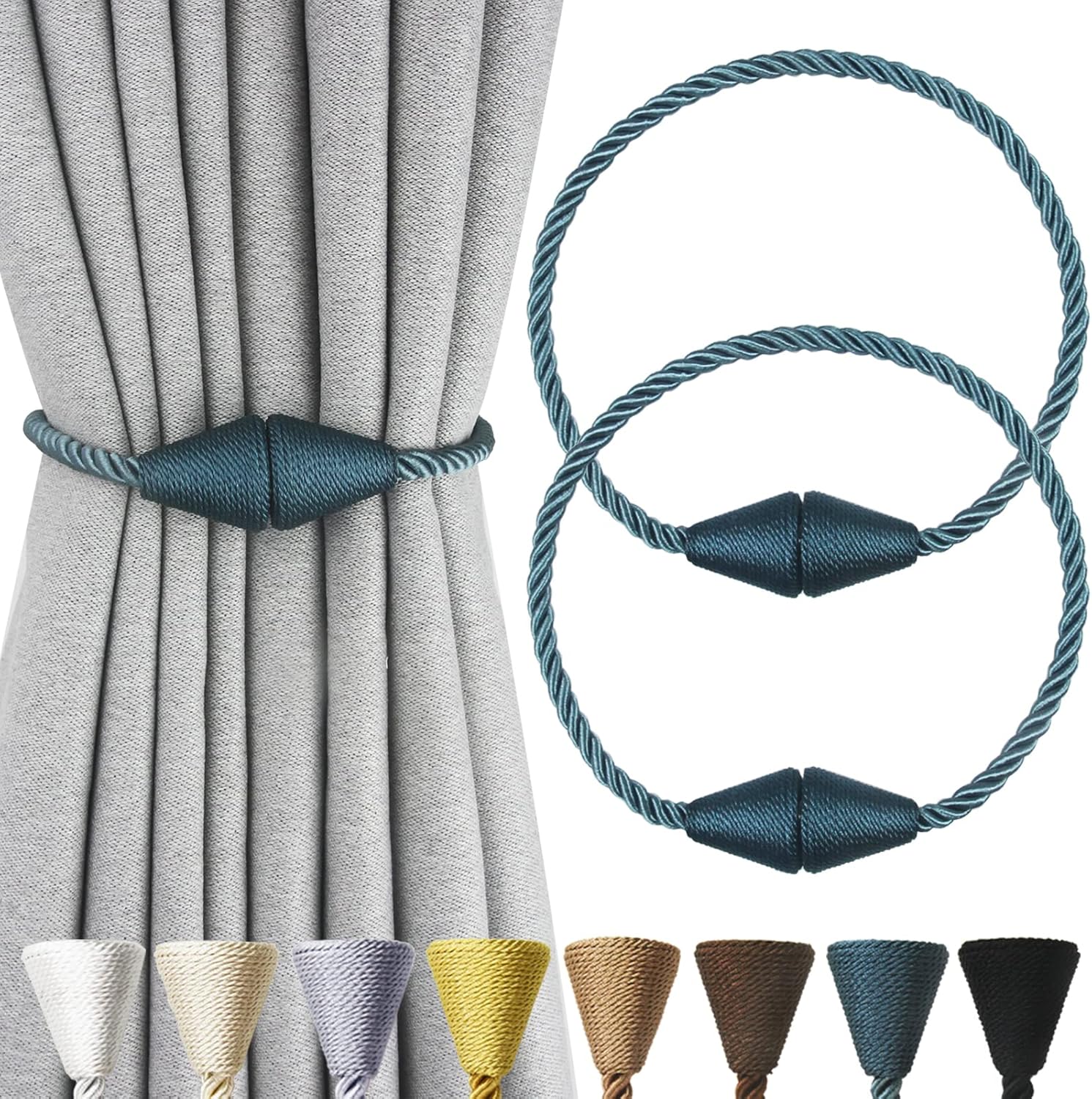 2 Pack Magnetic Curtain Tiebacks Rope Modern Handmade Curtain Tie Backs Decorative Drapes Weave