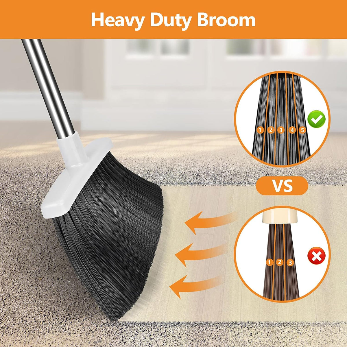 Broom and Dustpan Set, Heavy Duty Dust Pan with Long Handle 51 Inch Broom with Dustpan Combo Set