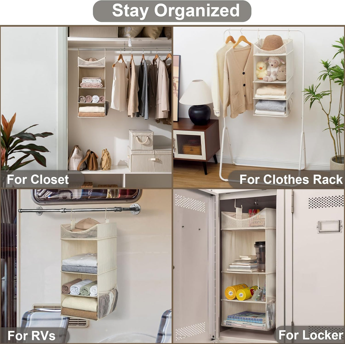 StorageWorks 3-Shelf Hanging Closet Organizer, Adjustable Hanging Closet Organizers and Storage, 12