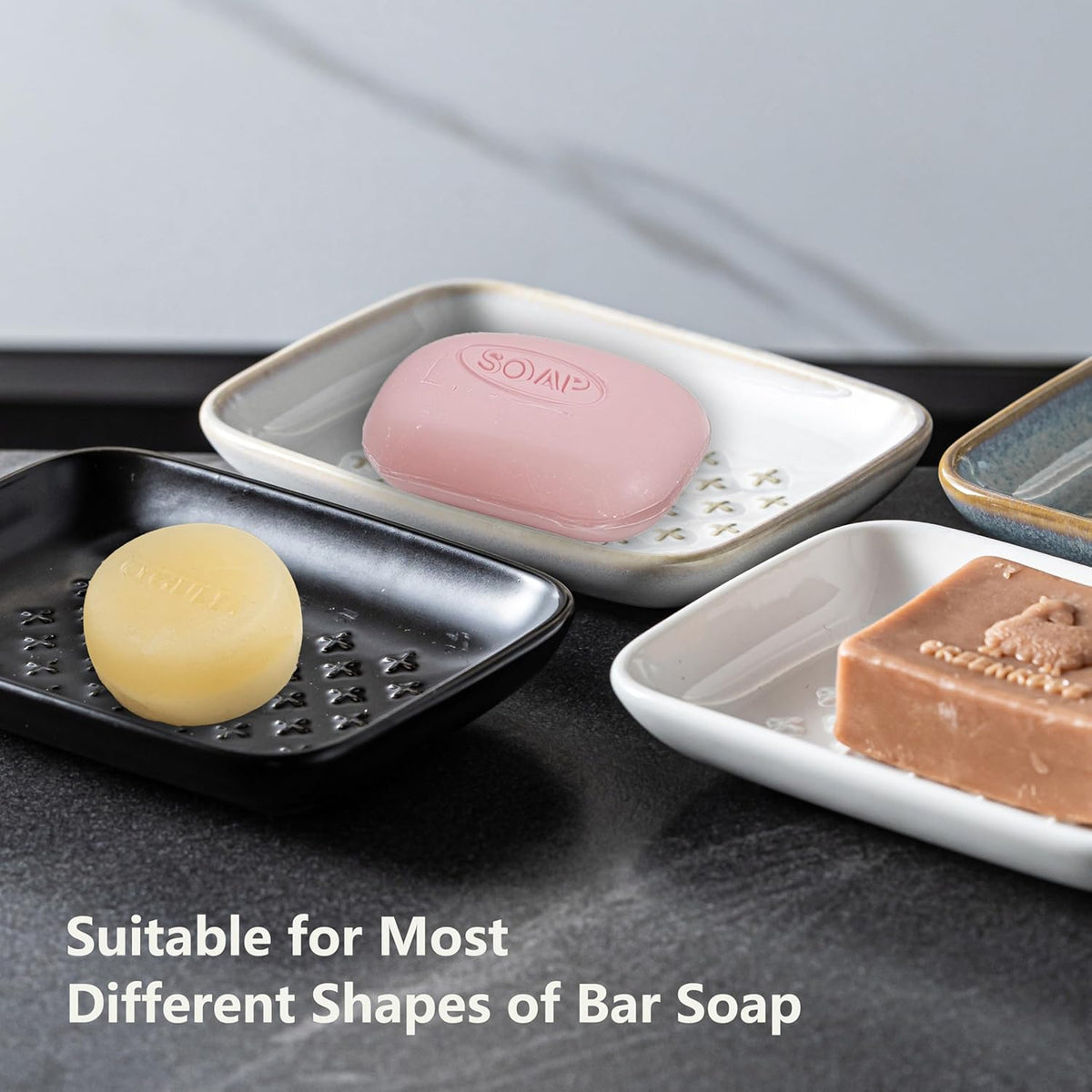 Gomakren Soap Dish, Shower Soap Holder, Ceramic Soap Dishes for Bar Soap Sponge Shampoo, Halloween