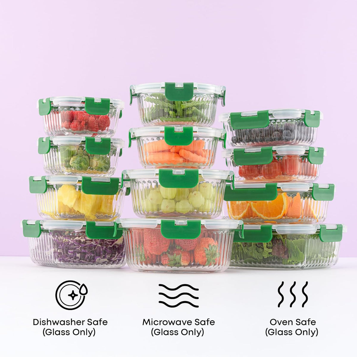JoyJolt 24pc Borosilicate Glass Storage Containers with Lids | 12 Airtight/Freezer Safe Food