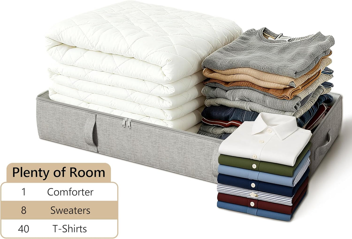 2-Pack Under Bed Storage Containers, 6 Inches Tall Underbed Clothes Storage Organizer Bin with