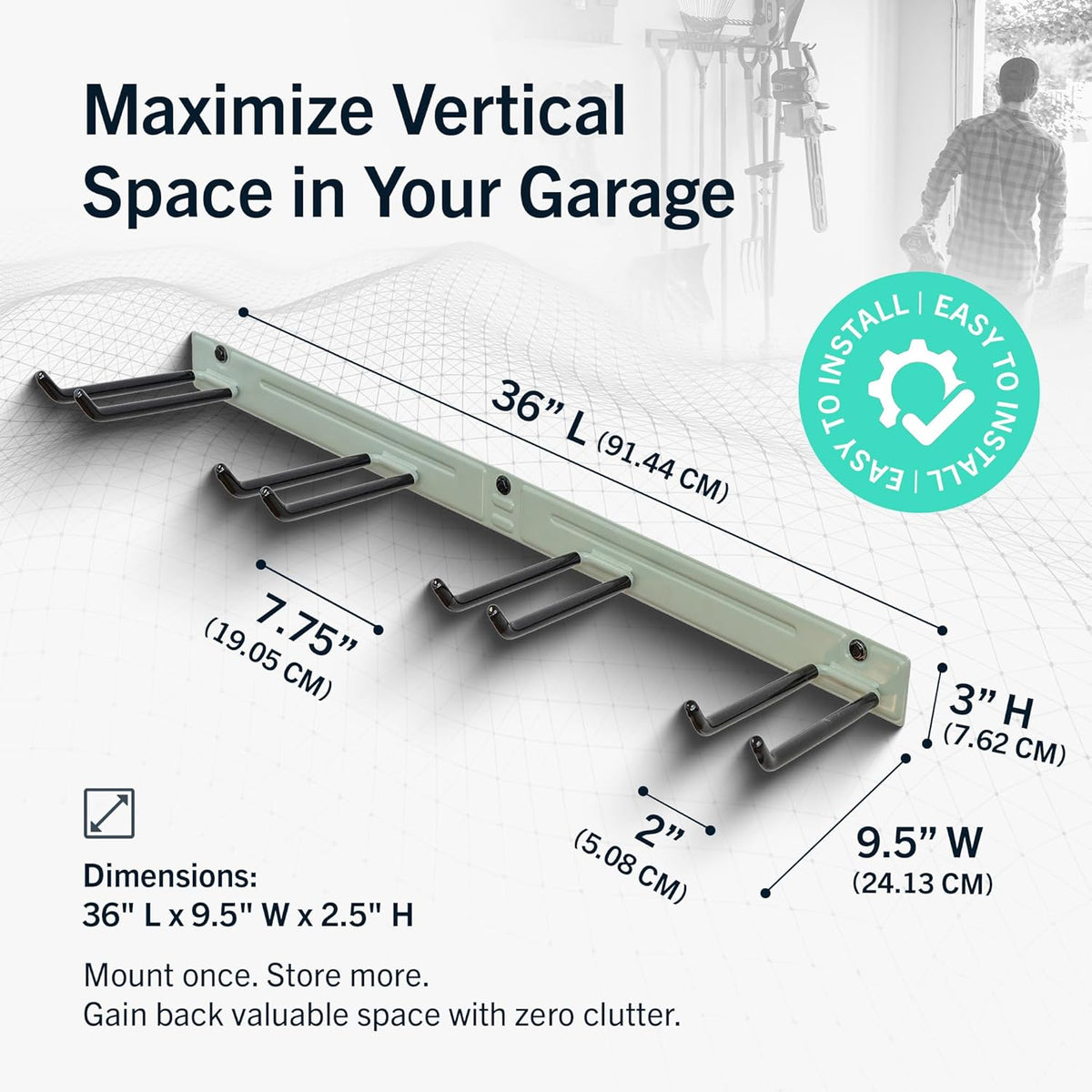 StoreYourBoard Wall-Mounted Rack With 4 Garage Hooks – Heavy-Duty Steel Holder Garage & Garden