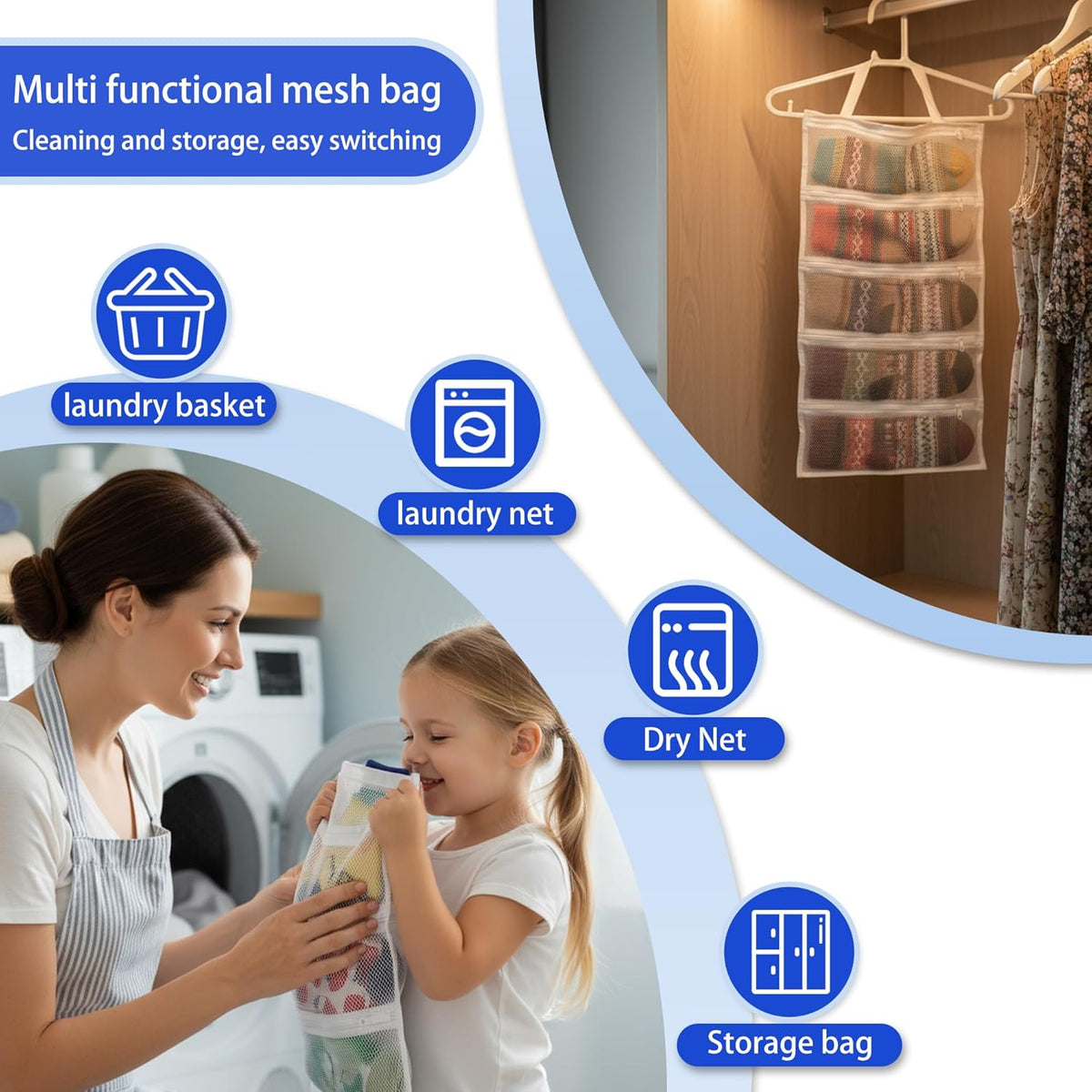 Mesh laundry bags for washing machine, can wash 10 pairs of socks, maintain shape, keep one
