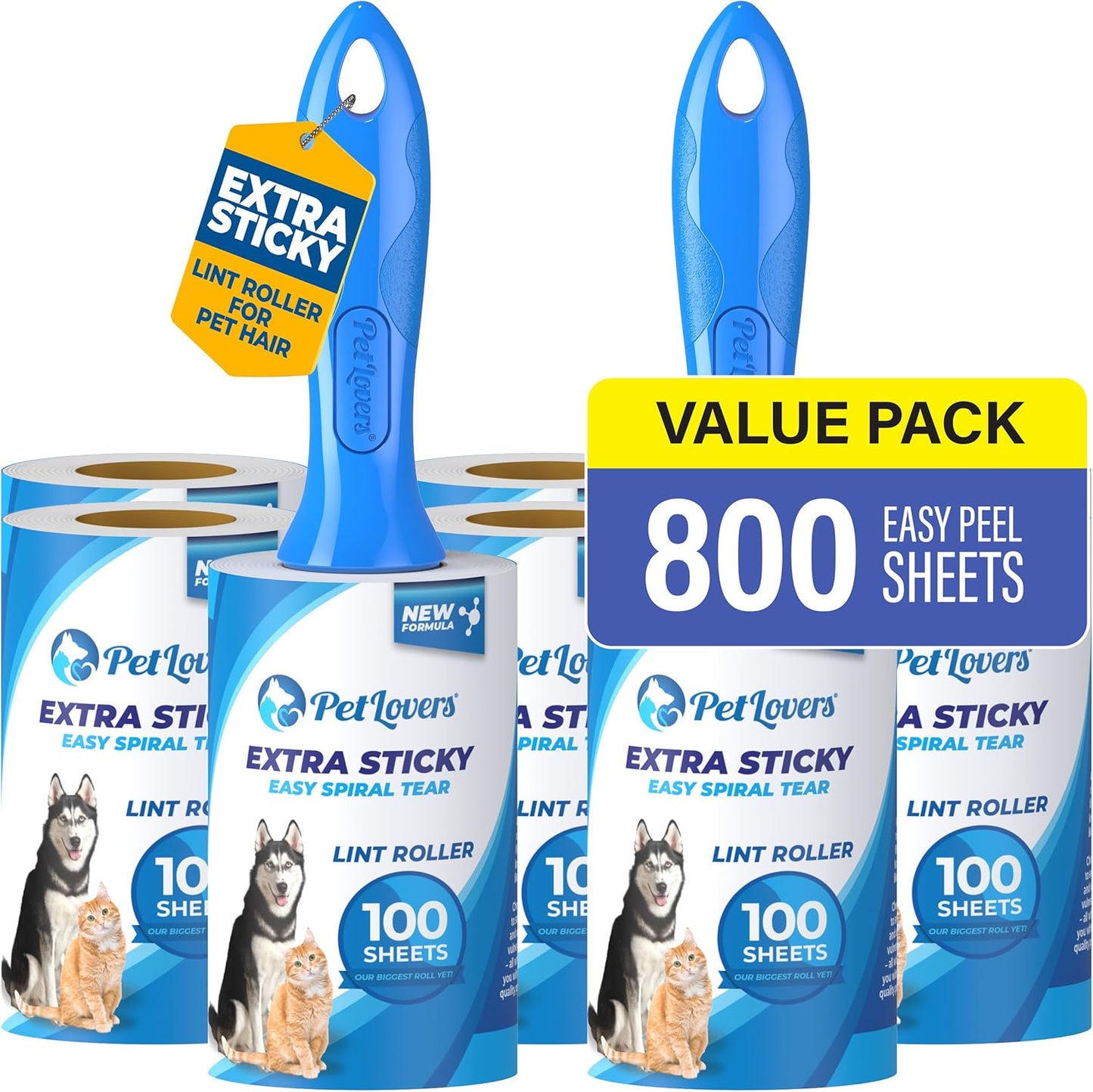 PetLovers Extra Sticky Lint Roller Ultimate Value Set 800 Sheets for Pet Hair Removal, Dog and Cat