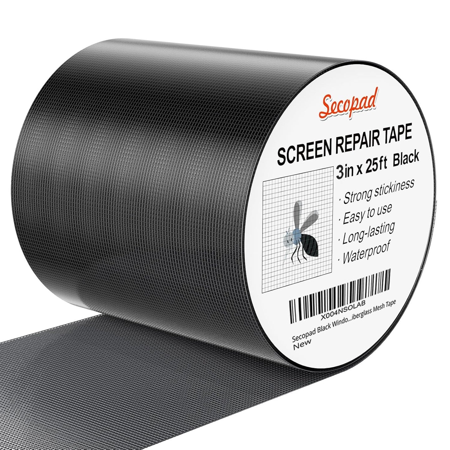 Black Window Screen Repair Tape, 3IN X 25FT (300IN) Screen Repair Kit for Windows or Doors, Strong