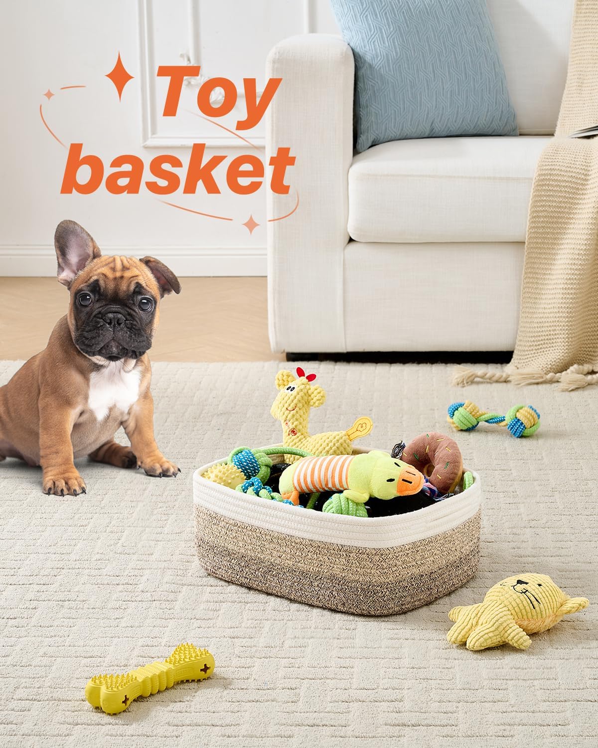 Small Woven Basket, 13.5 x 9.5 x 5 Inches, Storage Basket for Organizing, Cute Small Rope Shelf